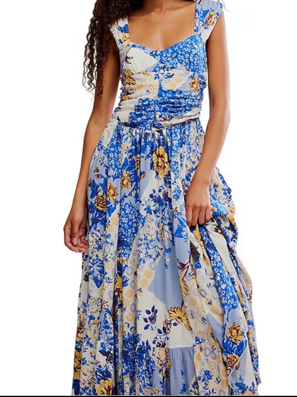 New with tags Free People Floral Print Sweetheart Neck Cap Sleeve Maxi Dress
